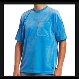 Madison Supply Mens Short Sleeve Shirt Size Medium Blue Velour Chest Pocket